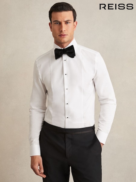 Reiss White Marcel Regular Fit Slim Fit Cotton Marcella Tuxedo Shirt (AY4041) | €171