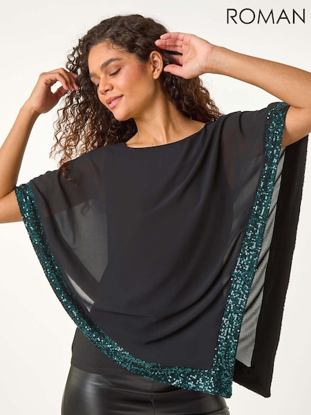 Roman Green Sequin Hem Overlay Stretch Top (AY4079) | 208 QAR