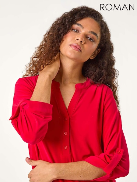 Roman Red V-Neck Button Detail Stretch Shirt (AY4087) | 198 QAR
