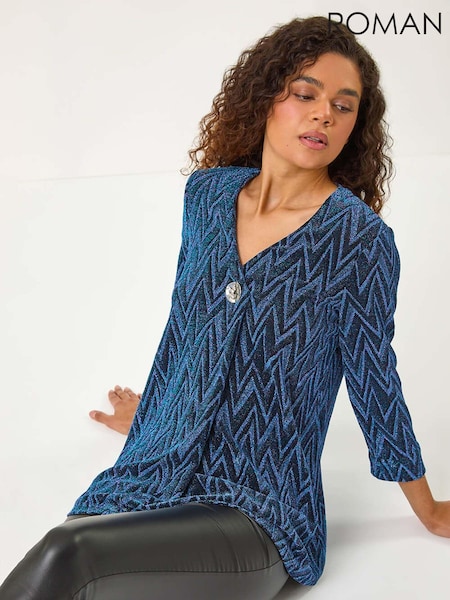 Roman Blue Shimmer Zig Zag Pleat Front Top (AY4090) | 2,523 UAH