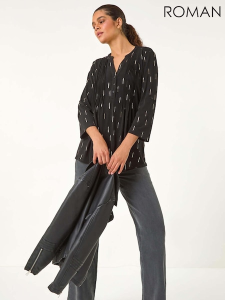 Roman Dash Foil Print Pintuck Shirt (AY4097) | 62 €