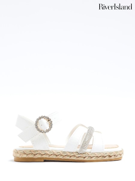 River Island White Chrome Girls Diamante Espadrille Sandals (AY4107) | 69 QAR