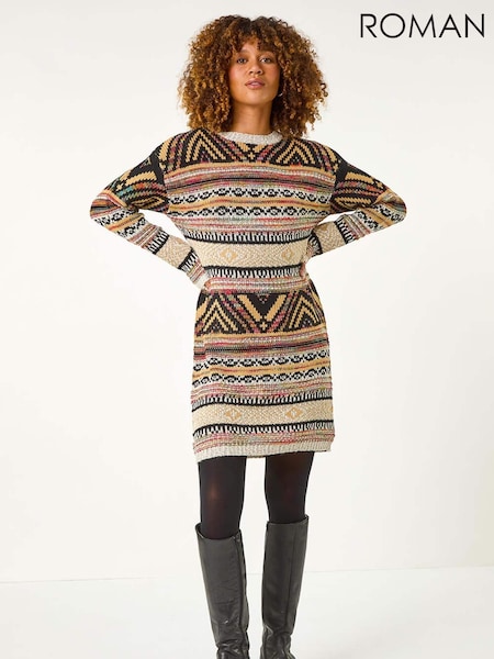 Roman Brown Pattern Knitted Dress (AY4116) | €60