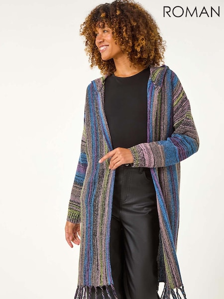 Roman Black Hooded Knit Longline Cardigan (AY4117) | OMR13