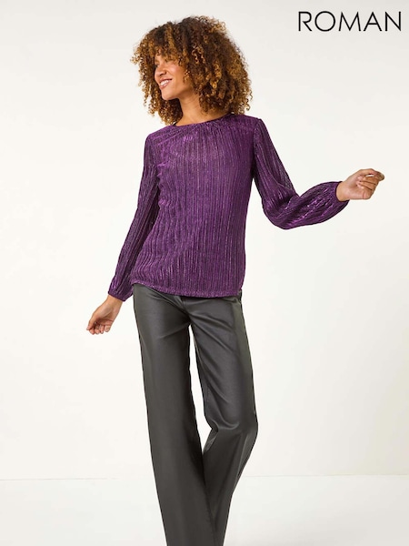 Roman Purple Shimmer Plisse Pleated Top (AY4120) | €56