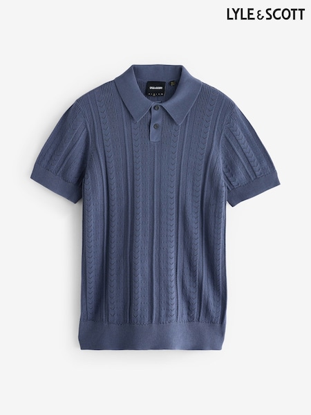 Lyle & Scott Blue 100% Cotton Crochet Knit Polo Shirt (AY4152) | R$ 890