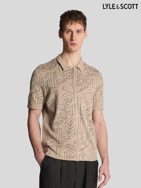 Lyle & Scott Natural Emblem Double Knit Zip Through Shirt (AY4156) | €136