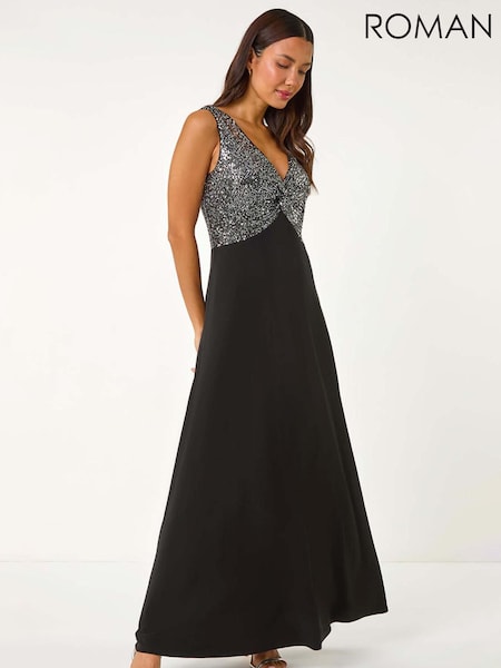 Roman Metallic Contrast Sequin Bodice Maxi Dress (AY4194) | OMR51