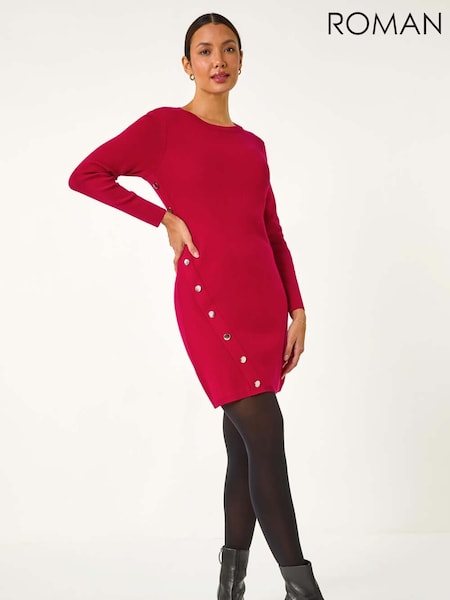 Roman Red Side Button Detail Knitted Dress (AY4198) | 2,704 UAH