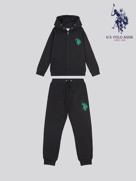 U.S. Polo Assn. Black Boys 12cm Double Horsemen Zip Hoodie and Joggers Set (AY4234) | AED218