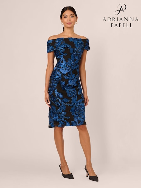 Adrianna Papell Blue Off Shoulder Soutache Dress (AY4292) | 492 QAR