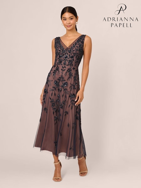 Adrianna Papell Blue Beaded Mesh Dress (AY4294) | €277