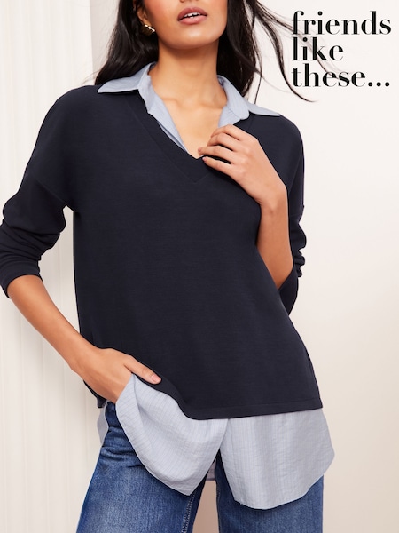 Friends Like These Navy 2-in-1 Poplin Collar Top (AY4311) | 2,163 UAH