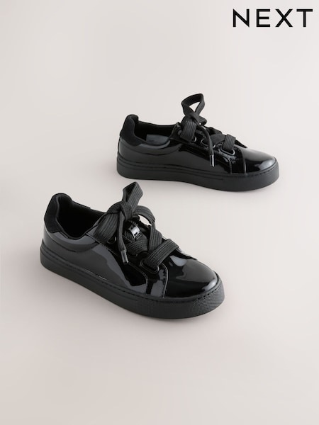 Schwarzes Lackleder - Retro Lace Up School Trainers (AY4404) | 34 € - 44 €