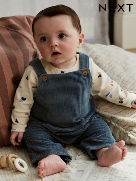 Mid Blue Baby Cord Dungarees and Bodysuit Set (0mths-2yrs) (AY4413) | €27 - €30