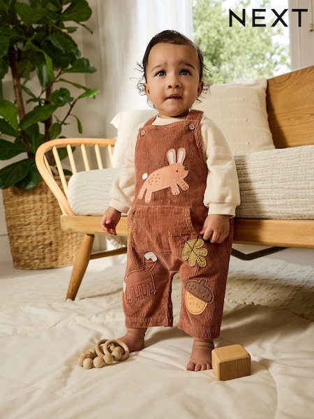 Brown Woodland Cord Dungarees and Bodysuit Baby Set (0mths-2yrs) (AY4420) | €32 - €35