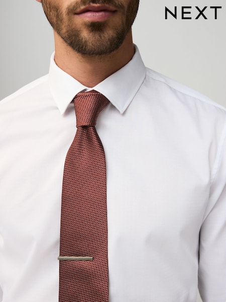 Orange Textured Tie with Tie Clip (AY4426) | 69 QAR