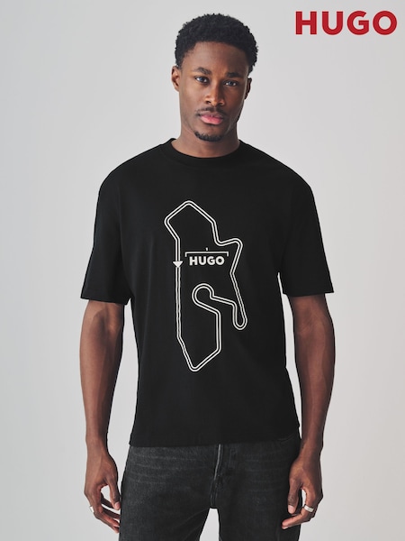 HUGO Black Hugo Relaxed Fit Cotton Droad T-Shirt (AY4587) | AED262