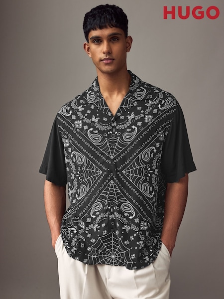 HUGO Black Oversized Fit Espino Short Sleeve Shirt (AY4588) | ₪598