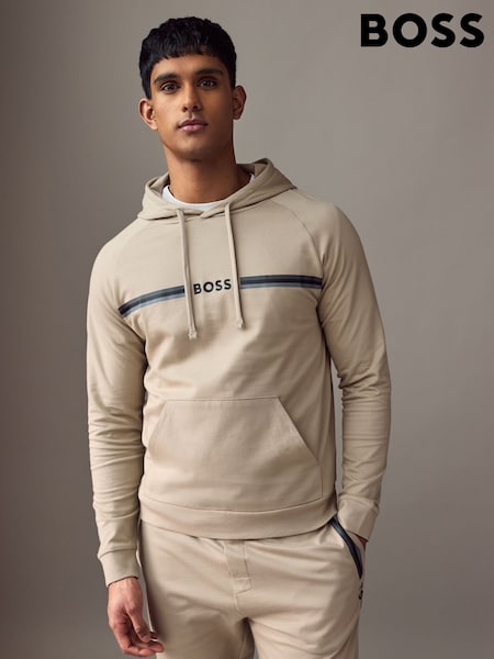Beige - Boss Logo 100% Cotton Terry Hoodie (AY4590) | kr1 309