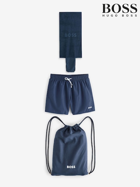 BOSS Navy Swim Shorts, Bag, Towel Beach Gift Set (AY4591) | kr1 699