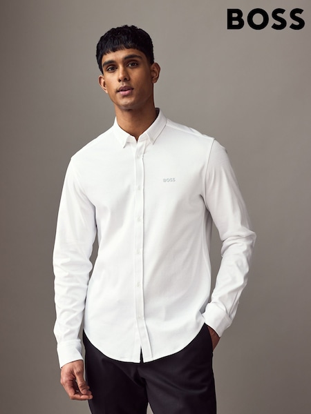 BOSS White Ground Motion Jersey Stretch Oxford 100% Cotton Shirt (AY4634) | R$ 1,175