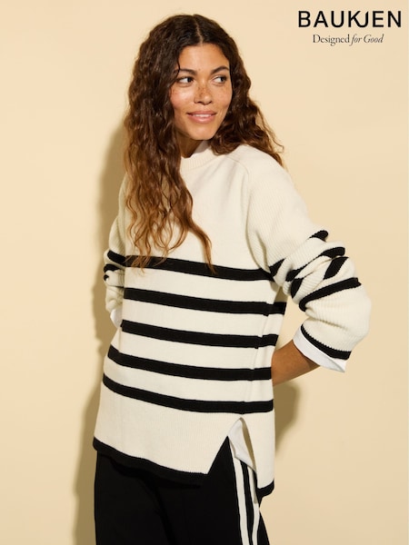 Baukjen Cream Fleur Striped Wool Blend Jumper (AY4653) | 1,184 LEI