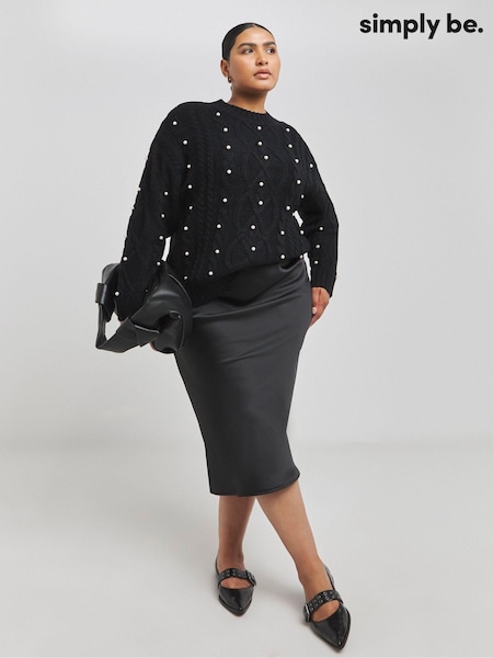 Simply Be Black Pearl Cable Jumper (AY4665) | $31