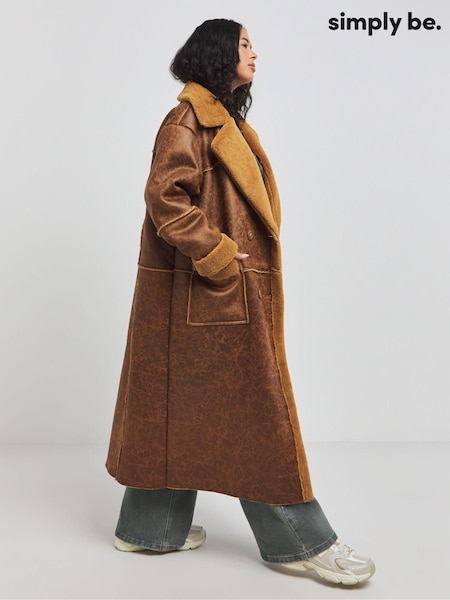 Simply Be Brown Maxi Bonded Aviator Coat (AY4671) | €102