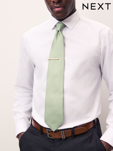 Sage Green Textured Tie with Tie Clip (AY4691) | 69 QAR