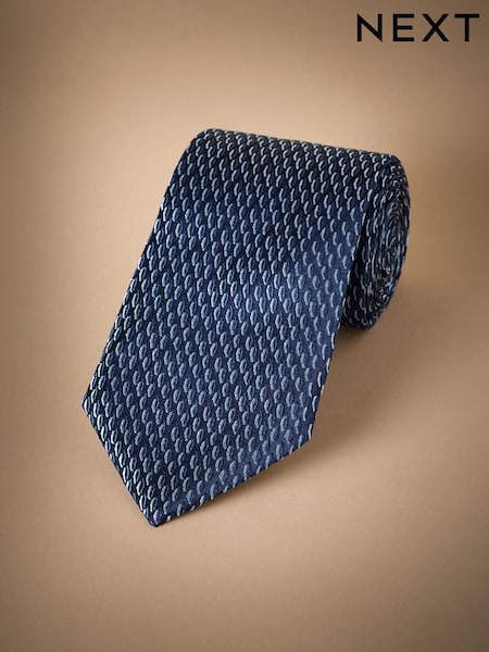 Navy/White Italian Silk Design Tie (AY4713) | €37