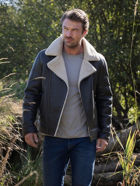 Lakeland Leather Brown Javelin Sheepskin Asymmetric Zip Aviator Jacket (AY4717) | LEI 5,206