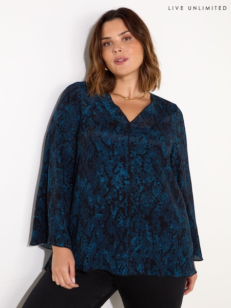 Live Unlimited Curve Snake Effect Print V-Neck Blouse (AY4742) | 246 LEI