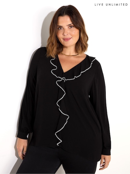 Live Unlimited Black Curve Ruffle Top With Contrast Stitching (AY4744) | €26