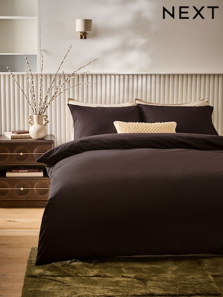 Chocolate Brown Cotton Rich Duvet Cover and Pillowcase Set (AY4750) | AZN 40 - AZN 101