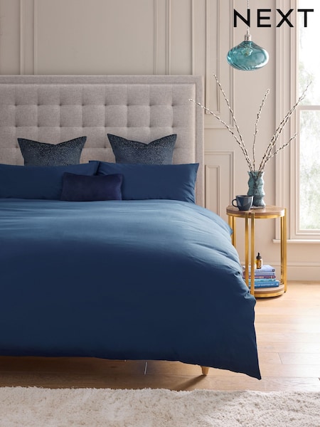 Navy Cotton Rich Plain Duvet Cover and Pillowcase Set (AY4754) | €24 - €59