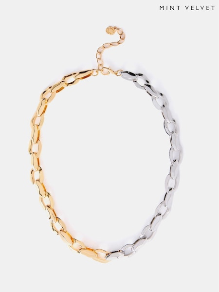 Mint Velvet Gold Tone Mixed Metal Hammered Chain Necklace (AY4799) | €44
