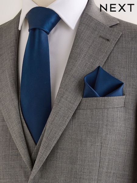 Navy Silk Tie And Pocket Square Set (AY4823) | € 42