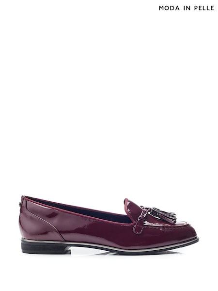 אדום - Moda In Pelle Evvaa Flat Slip On Tassle Leather Barrel Loafers (AY4828) | ‏246‏₪