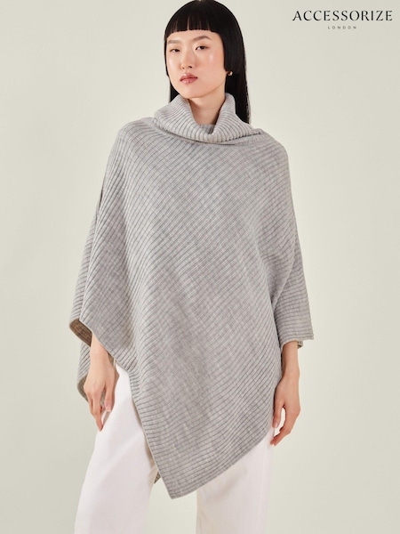 Accessorize Grey Roll Neck Rib Knit Poncho (AY4853) | ₪176