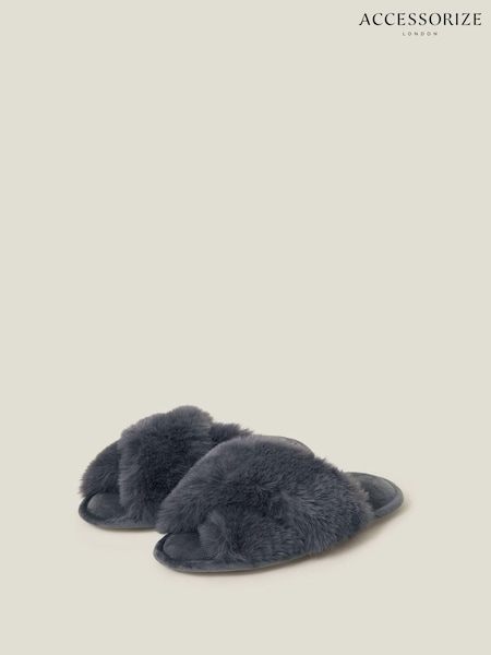 Accessorize Luxe Cross Strap Faux Fur Slippers (AY4858) | ‏76 د.إ.‏