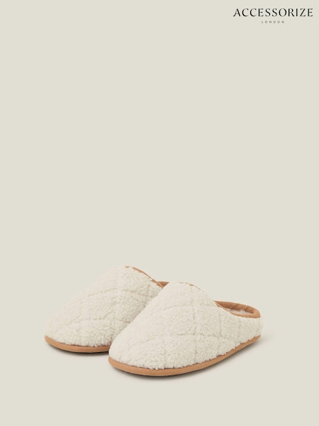 Accessorize Cream Quilted Faux Shearling Mule Slippers (AY4861) | AED83