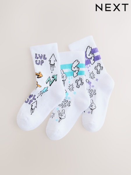 Schwarz/Weiß, Graffitti - Cushioned Footbed Rich Ribbed Tipped Socks 3 Pack (AY4916) | 7 € - 11 €