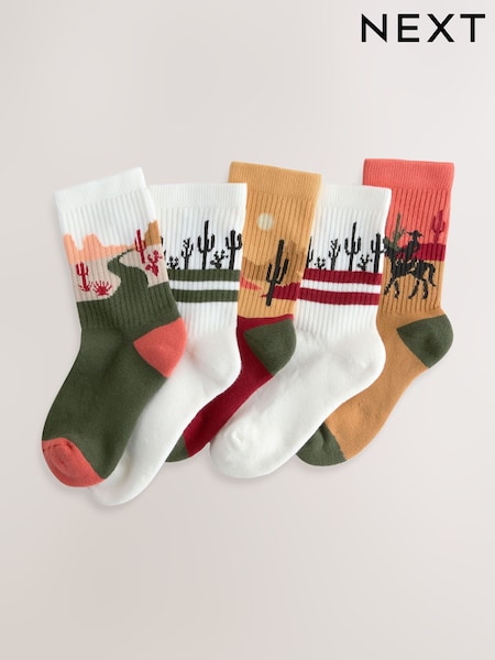 Neutral Western Cushioned Footbed Cotton Rich Ribbed Sports Socks 5 Pack (AY4918) | AED41 - AED56