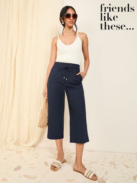 Friends Like These Navy Linen Blend Culottes (AY4930) | $45