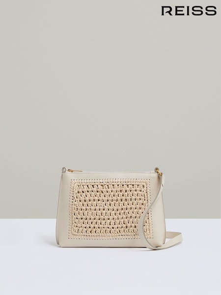 Reiss Off White Bernice Raffia Leather Cross-Body Bag (AY4949) | ₪1,079