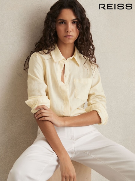 Reiss Pale Yellow Belle Linen Button-Through Shirt (AY4962) | €149