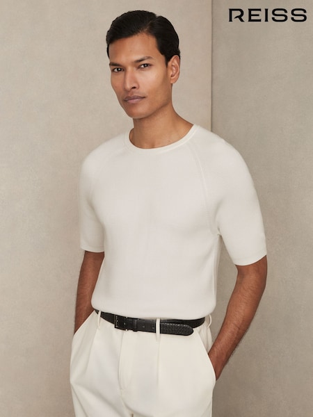 Reiss White Amigo Ribbed Knit Crew T-Shirt (AY4964) | €142
