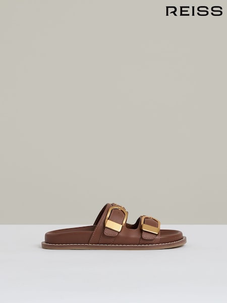 Светло-коричневый - Reiss Ella Leather Buckled Slip-On Sandals (AY4965) | €256