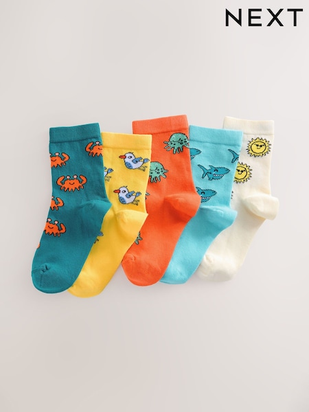 Red/Navy/Yellow Sea Animal Print Rich Socks 5 Pack (AY4994) | €8.50 - €10
